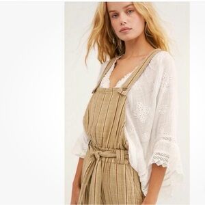 NWT Free People One Ballast Striped Belted Overall Jumpsuit Moss Large